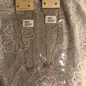 Stone necklace and gold stud earring set